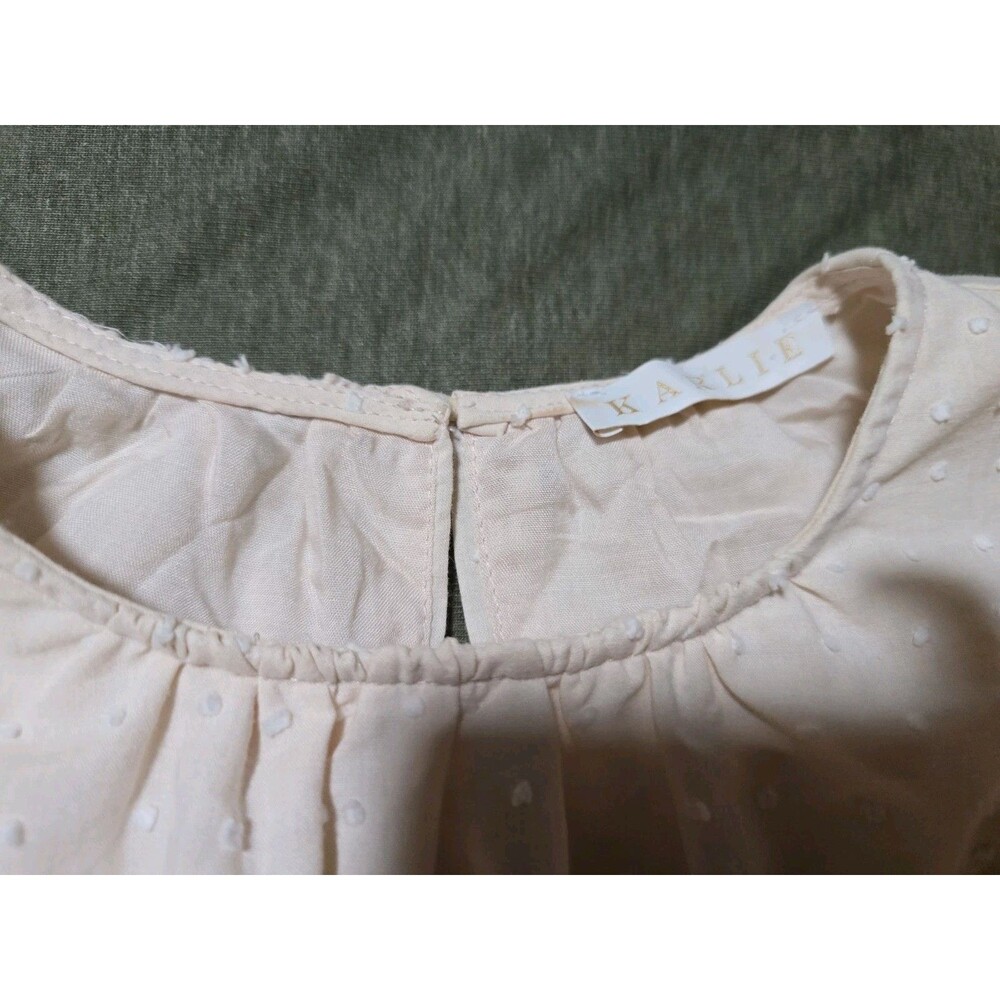 Karlie Blush Swiss Dot Ruffle Balloon Sleeve Top Feminine Coquette Large - Picture 2 of 7